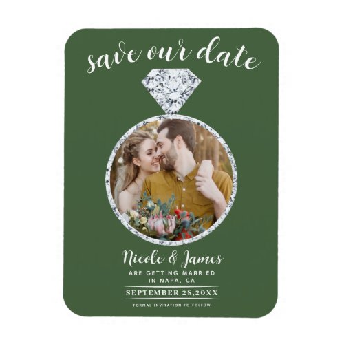 Green Diamond Ring Bling Photo Save the Date Magnet
