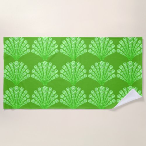 Green Diamond Seashells Beach Towel