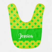 Green diamond shapes on yellow baby bib