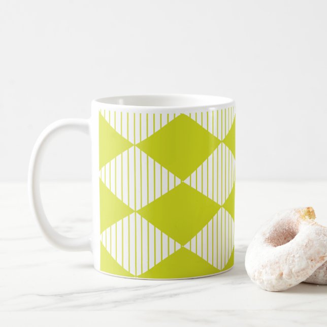 Green Diamond Stripes Geometric Coffee Mug (With Donut)