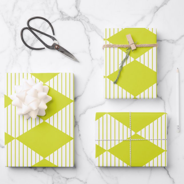 Green Diamond Stripes Pattern   Wrapping Paper Sheets (Front)