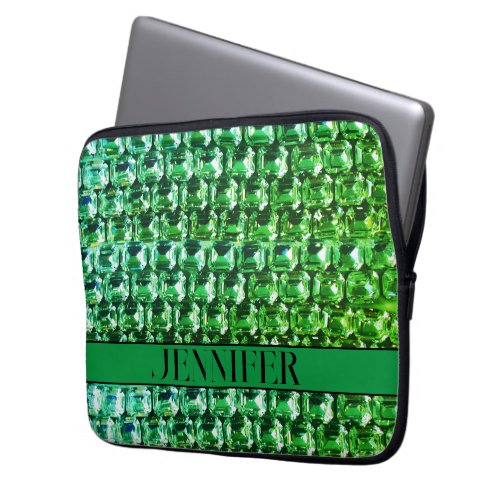 Green Diamonds green gemstone jewelry pattern  Laptop Sleeve