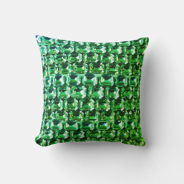 Green diamonds, green gemstone jewelry pattern  throw pillow (Front)