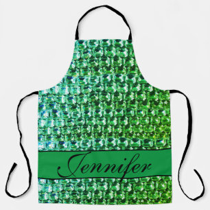 Green Diamonds, green gemstones jewelry pattern Apron