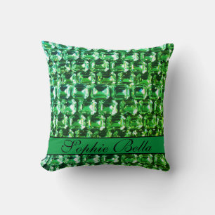Green Diamonds, green vintage gemstones pattern Throw Pillow