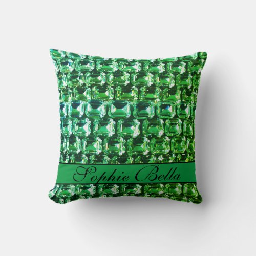 Green Diamonds green vintage gemstones pattern   Throw Pillow