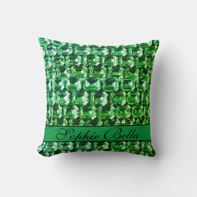 Green Diamonds, green vintage gemstones pattern   Throw Pillow (Front)