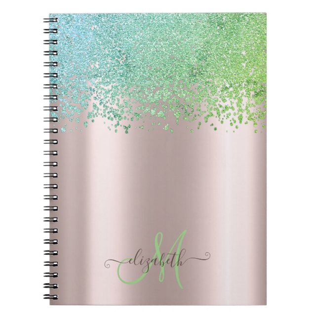 Green Diamonds Monogram Rose Gold Notebook (Front)