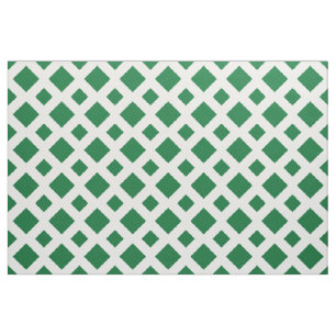 Green Diamonds on White Lattice Geometric Fabric