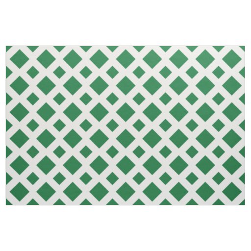 Green Diamonds on White Lattice Geometric Fabric