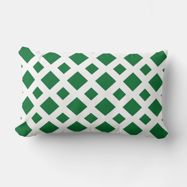 Green Diamonds on White Lumbar Pillow (Front)