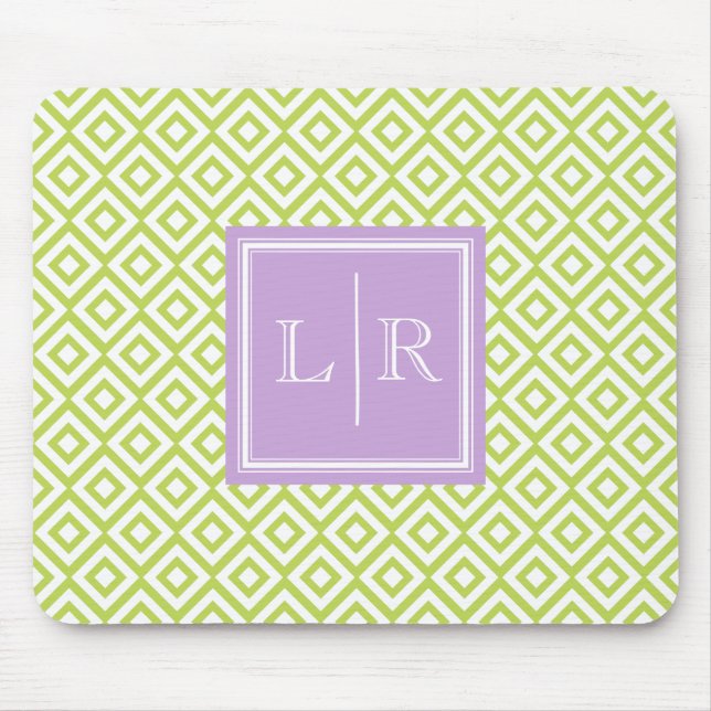 Green Diamonds Pattern and Monogram Mouse Pad (Front)