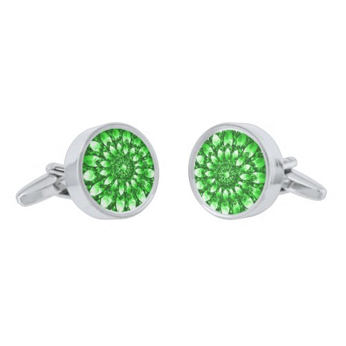 Green Diamonds Print Mandala Design Cufflinks