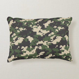 Green Digital Camouflage Pattern Accent Pillow