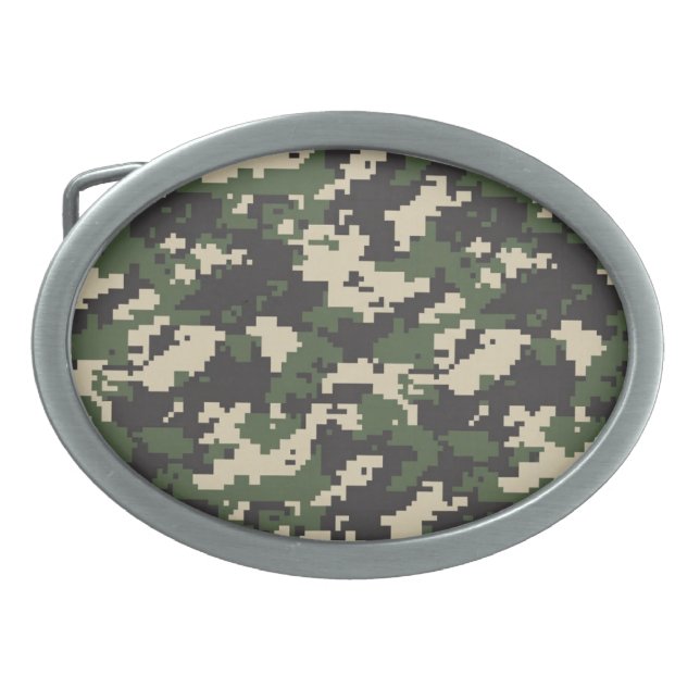 Green Digital Camouflage Pattern Belt Buckle (Front)
