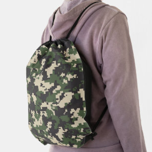 Green Digital Camouflage Pattern Drawstring Bag