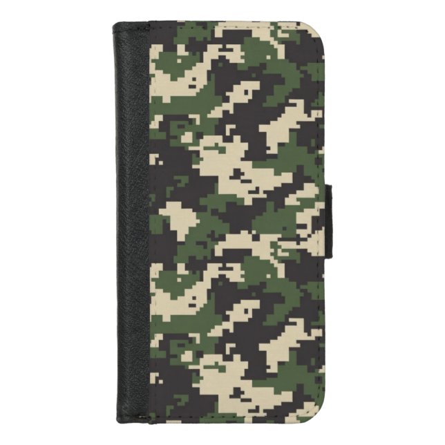 Green Digital Camouflage Pattern iPhone Wallet Case (Front)