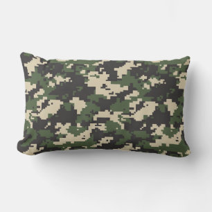 Green Digital Camouflage Pattern Lumbar Pillow