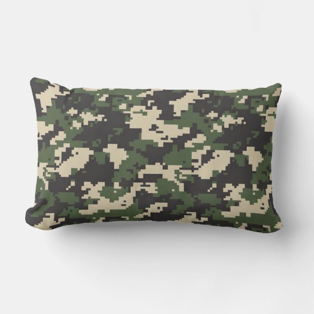Green Digital Camouflage Pattern Lumbar Pillow (Front)