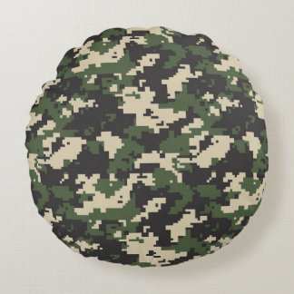 Green Digital Camouflage Pattern Round Pillow