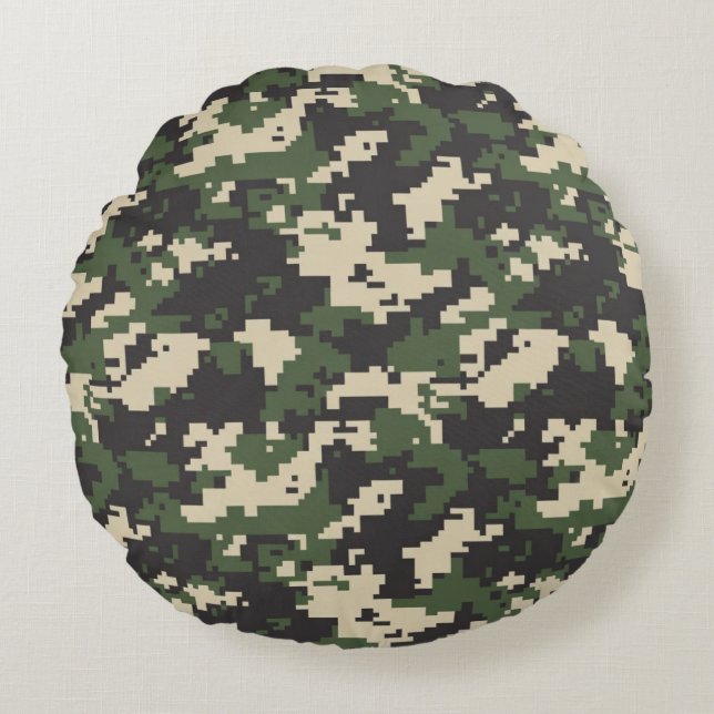 Green Digital Camouflage Pattern Round Pillow (Front)