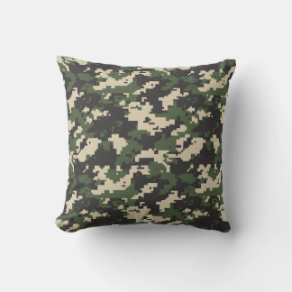 Green Digital Camouflage Pattern Throw Pillow