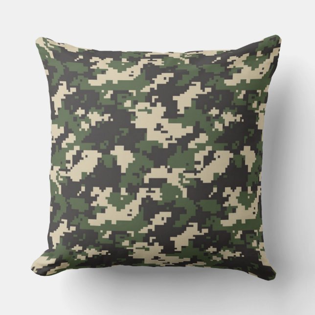 Green Digital Camouflage Pattern Throw Pillow (Front)