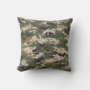 Green Digital Camouflage Pattern Throw Pillow