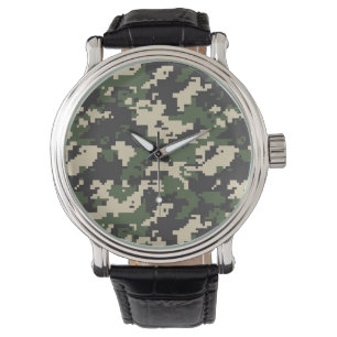 Green Digital Camouflage Pattern Watch