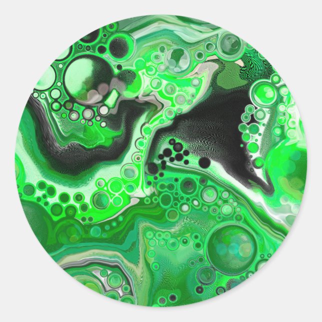 Green Digital Fluid Marble Art    Classic Round Sticker (Front)