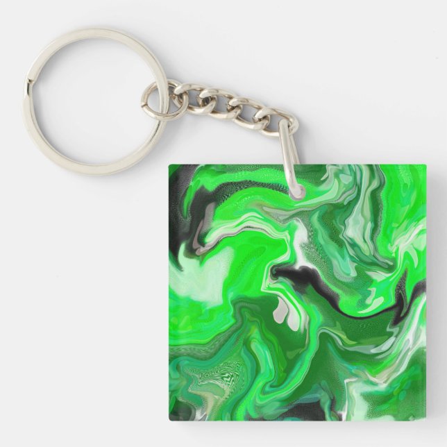 Green Digital Fluid Marble Art  Keychain (Front)