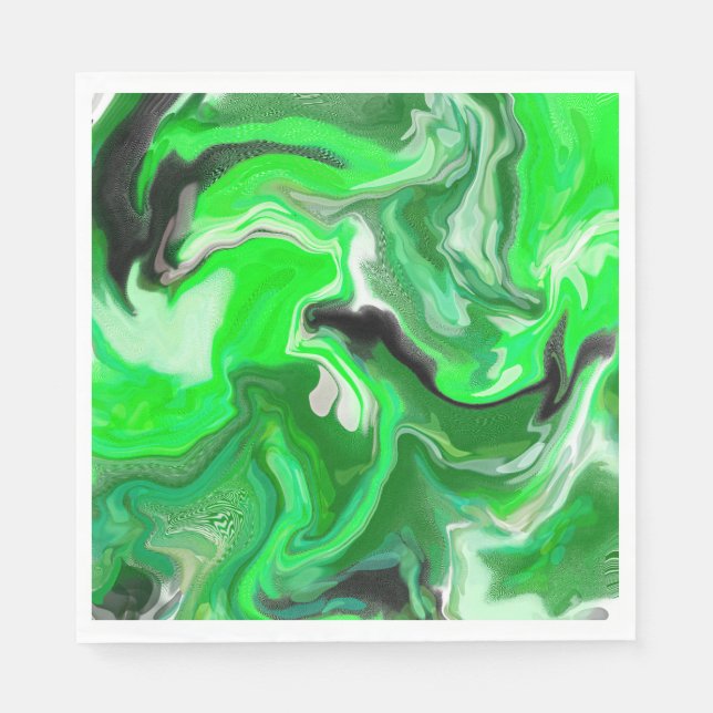 Green Digital Fluid Marble Art   Napkins (Front)