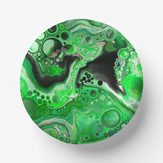 Green Digital Fluid Marble Art    Paper Bowls (Front)