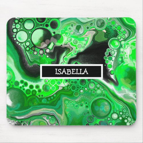 Green Digital Fluid Marble Art Personalized   Mouse Pad