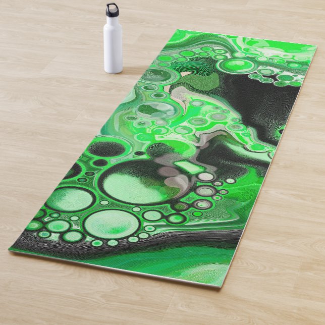 Green Digital Fluid Marble Art    Yoga Mat (In Situ)