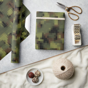 Green Digital Military Camo Wrapping Paper