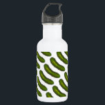 Green Dill Pickle Pickles Water Bottle<br><div class="desc">Features an original marker illustration of a dill pickle.</div>