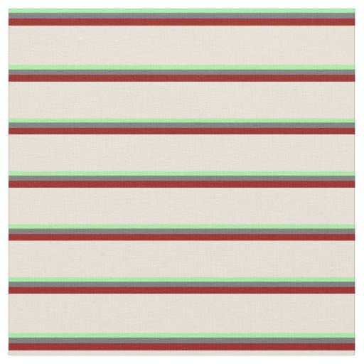 Green, Dim Grey, Dark Red & Bisque Stripes Fabric