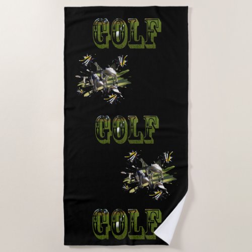 Green Dimensional Golf Picture logo   Beach Towel