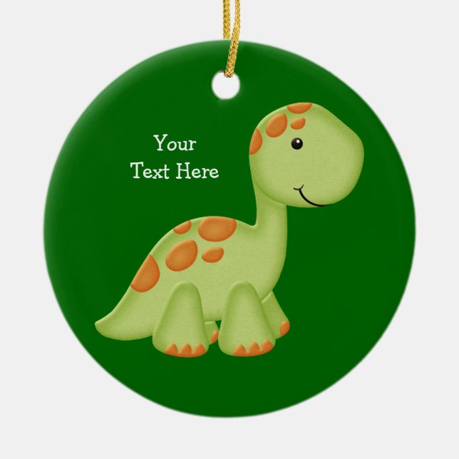 Green Dino (customizable) Ceramic Ornament (Front)