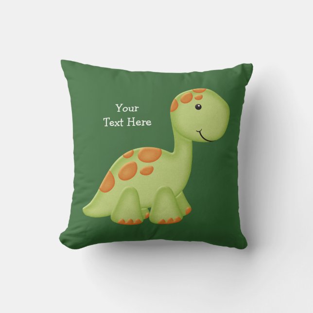Green Dino (customizable) Throw Pillow (Front)