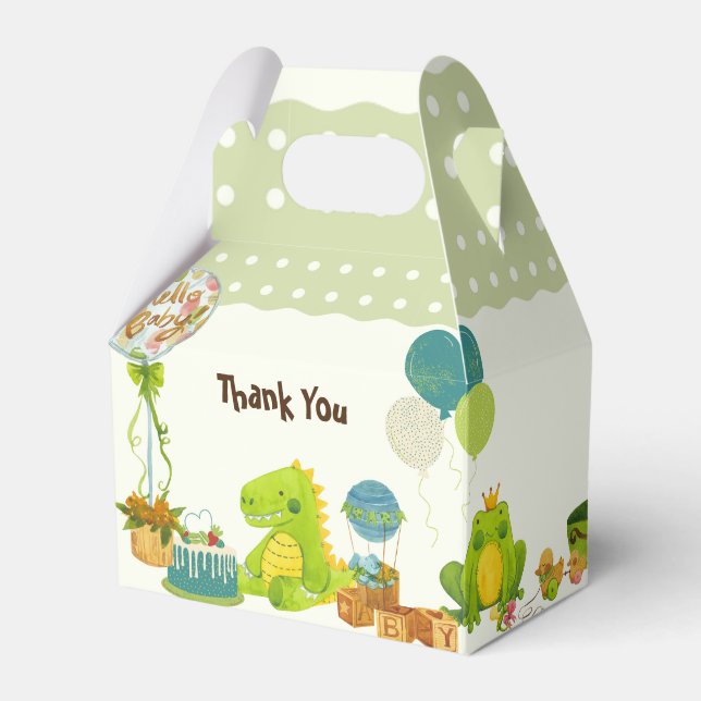 Green dino kids toys birthday party  favor boxes (Front Side)
