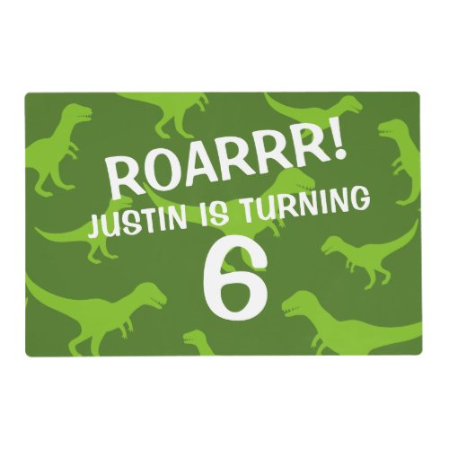 Green dino theme kids Birthday party placemats