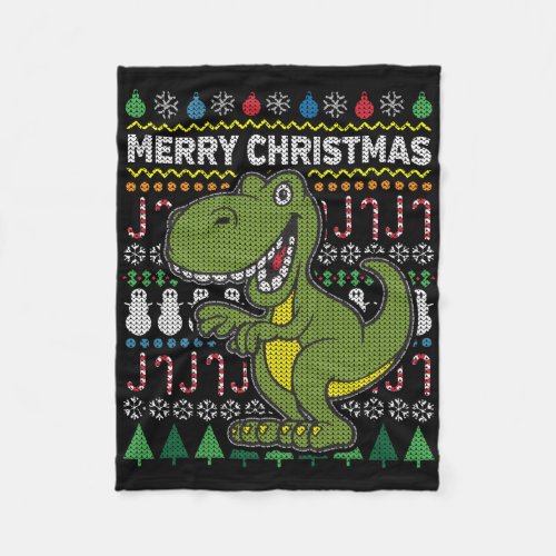 Green Dino Ugly Christmas Sweater Wildlife Series Fleece Blanket