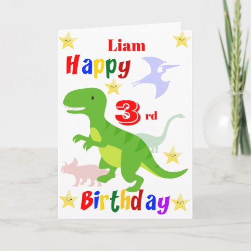Green Dinosaur 3rd Birthday Card