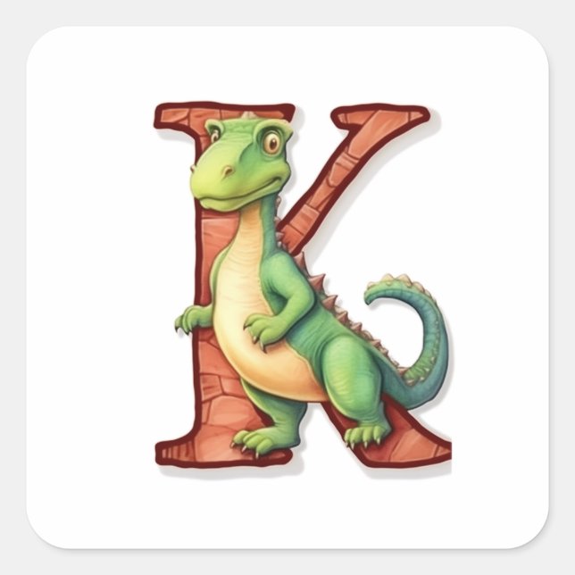 Green Dinosaur and the Letter K Square Sticker (Front)