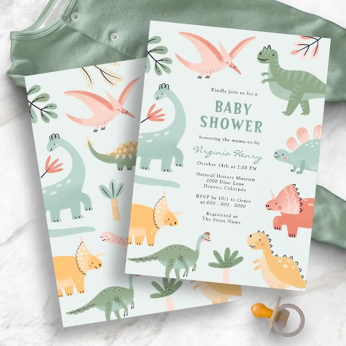 Green Dinosaur Baby Shower Invitation