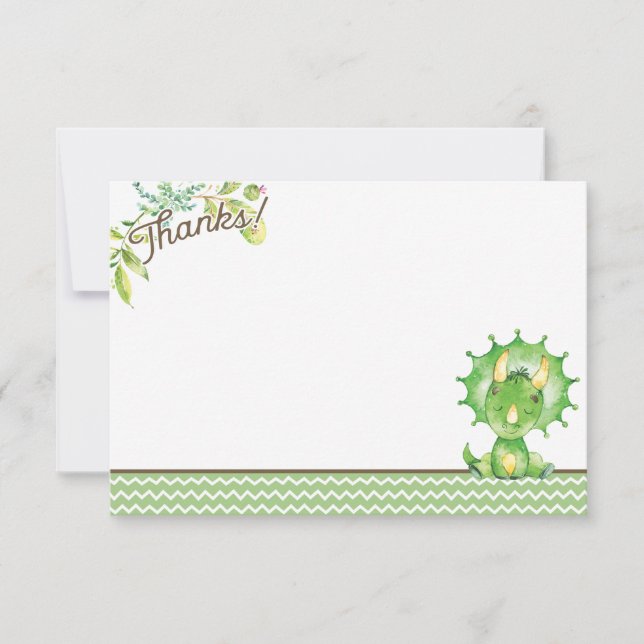 Green Dinosaur Baby Shower Thank You Card (Front)