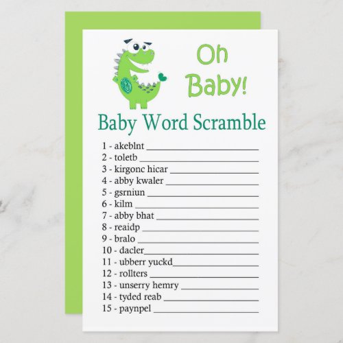 Green Dinosaur Baby word scramble game
