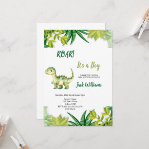 GREEN DINOSAUR BABYSHOWER INVITATION